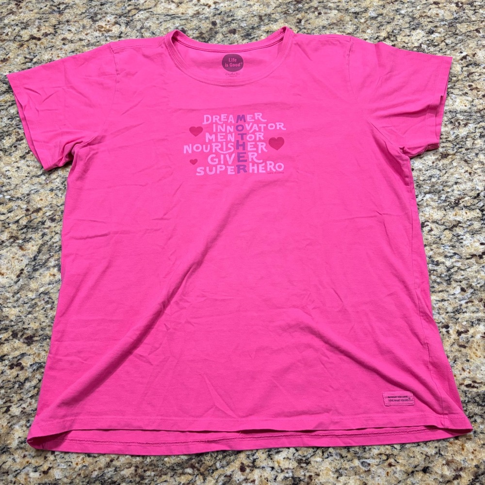Life is Good Pink Mother Superhero Crusher Tee XL Womens Graphic T-Shirt v